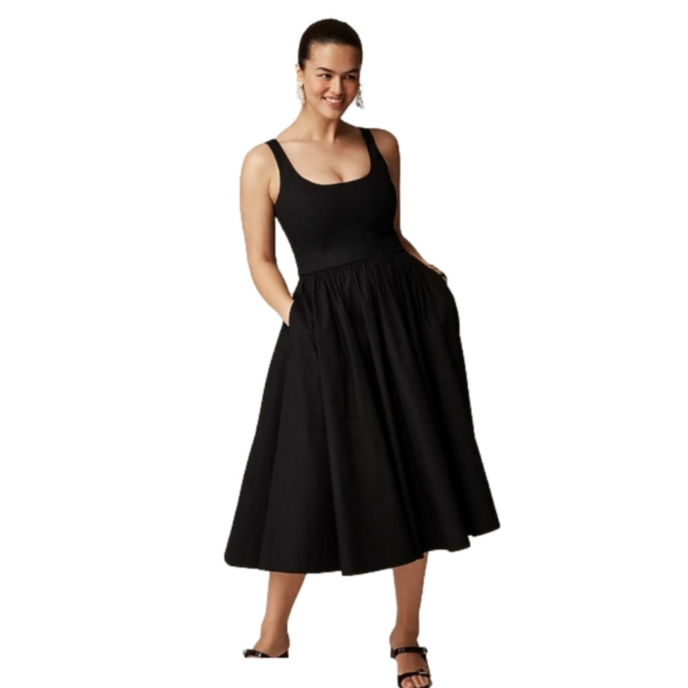 J Crew Fit-and-flare midi dress in cotton poplin, NWT Sz 2 Retail $178 CA655